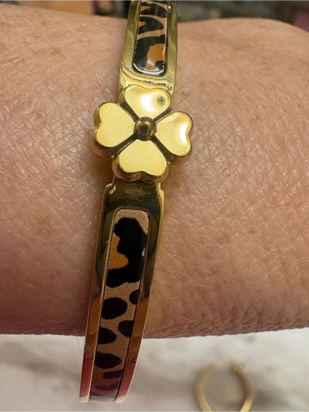 kate spade Gold-Tone Clover Bangle with Leopard Inlay & Earrings Set - Picture 2 of 12